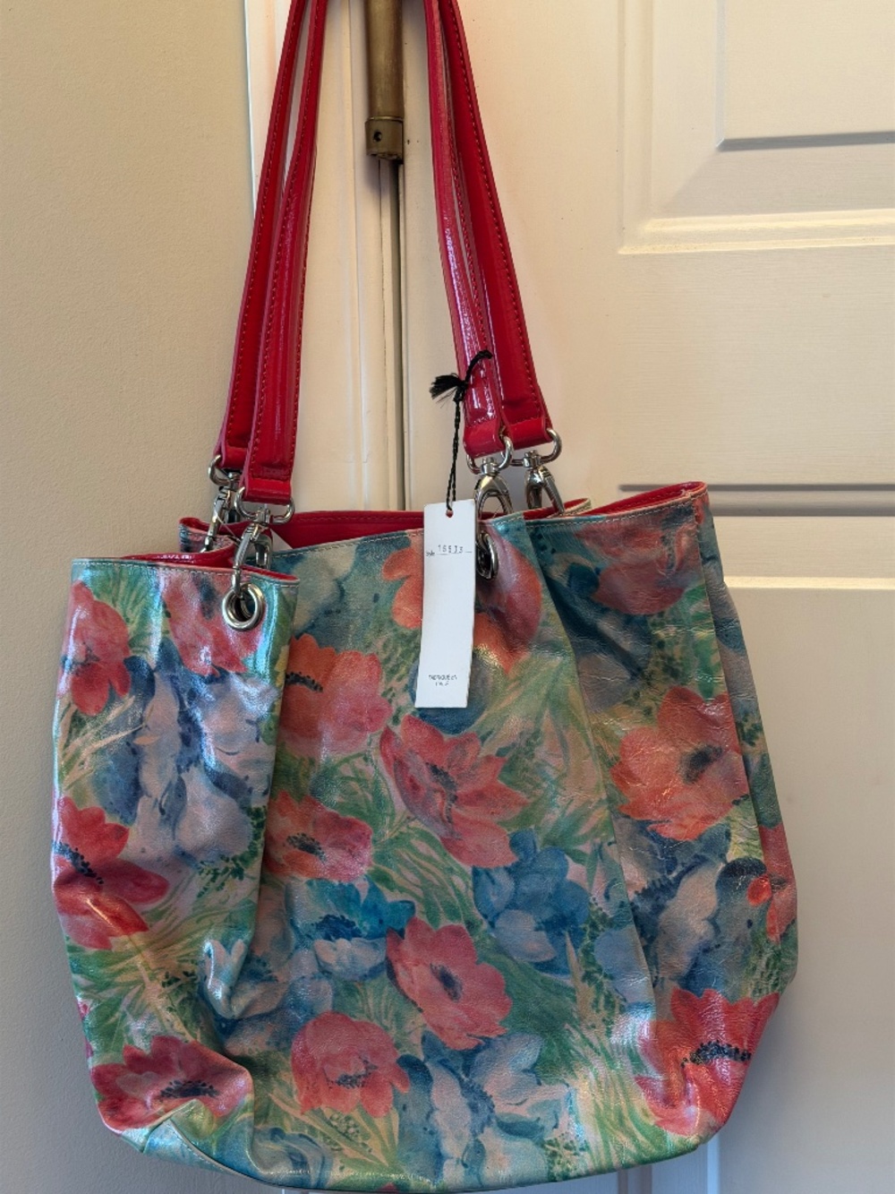 NWT Maurizio Taiuti Made In Italy Genuine Leather Floral Tote Bag